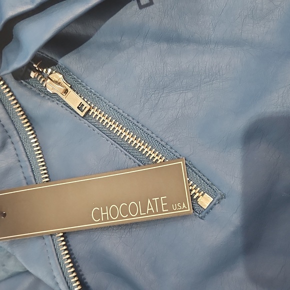 BLUE RAYON POLY MOTO JACKET - Picture 3 of 5